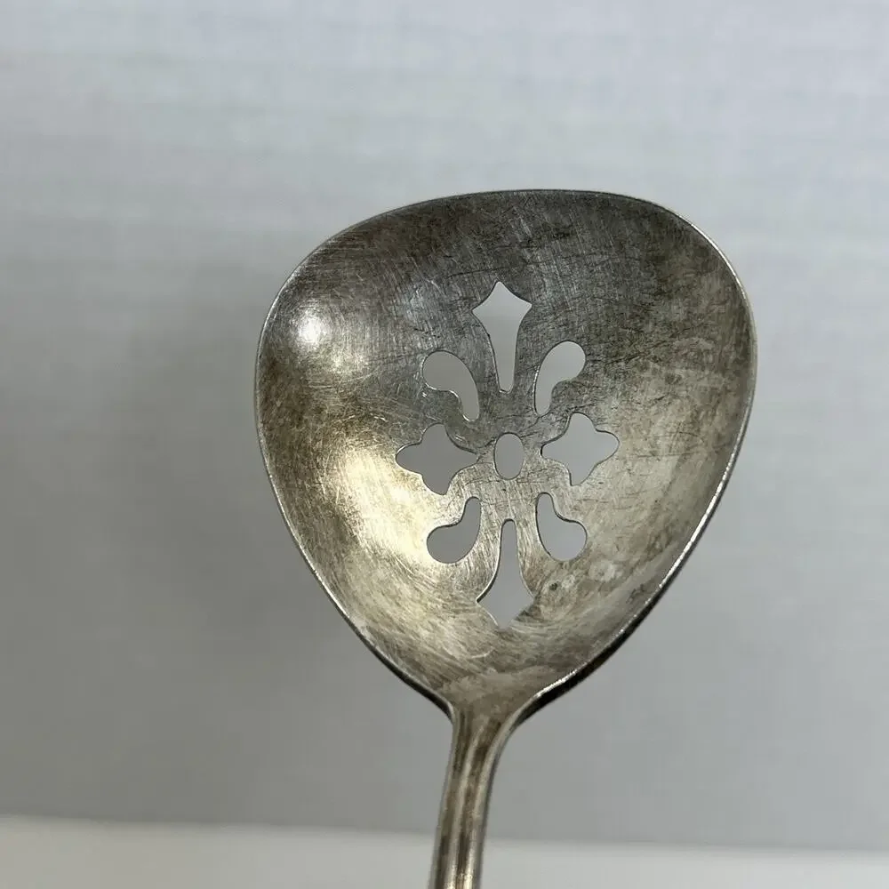National Silver Silverplate Bonbon, Nut, Olive Pierced Spoon King Edward Pattern